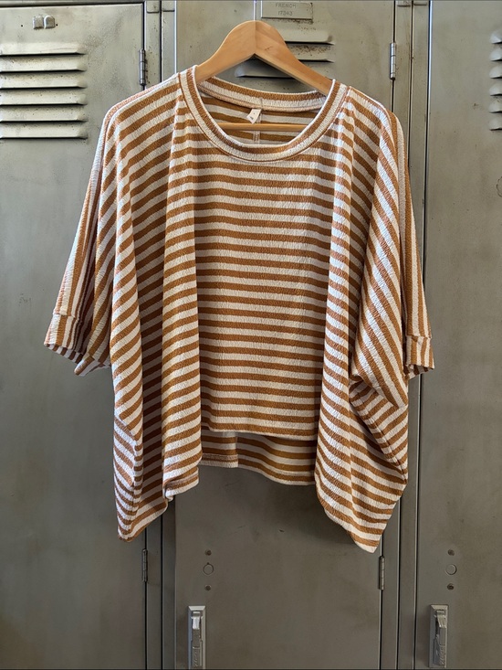 glam Tops - glam Striped Oversized Knit Top in White and Tan